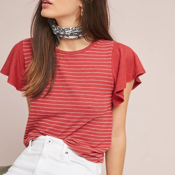 Anthropologie Tops - Anthropologie T.La Roadtrip Flutter Tee Red Stripe